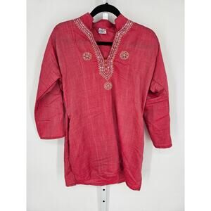 VL Collection Enterprises Women's Pink 3/4 Sleeve Sequins Embroidered Top Size L